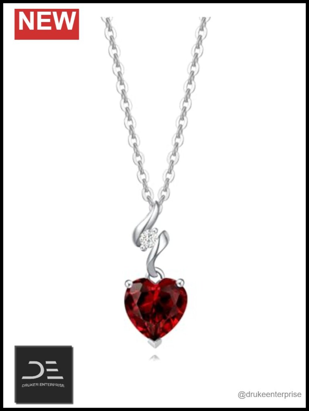 14k Solid White Gold Birthstone Pendant Necklace with Sterling Silver Chain